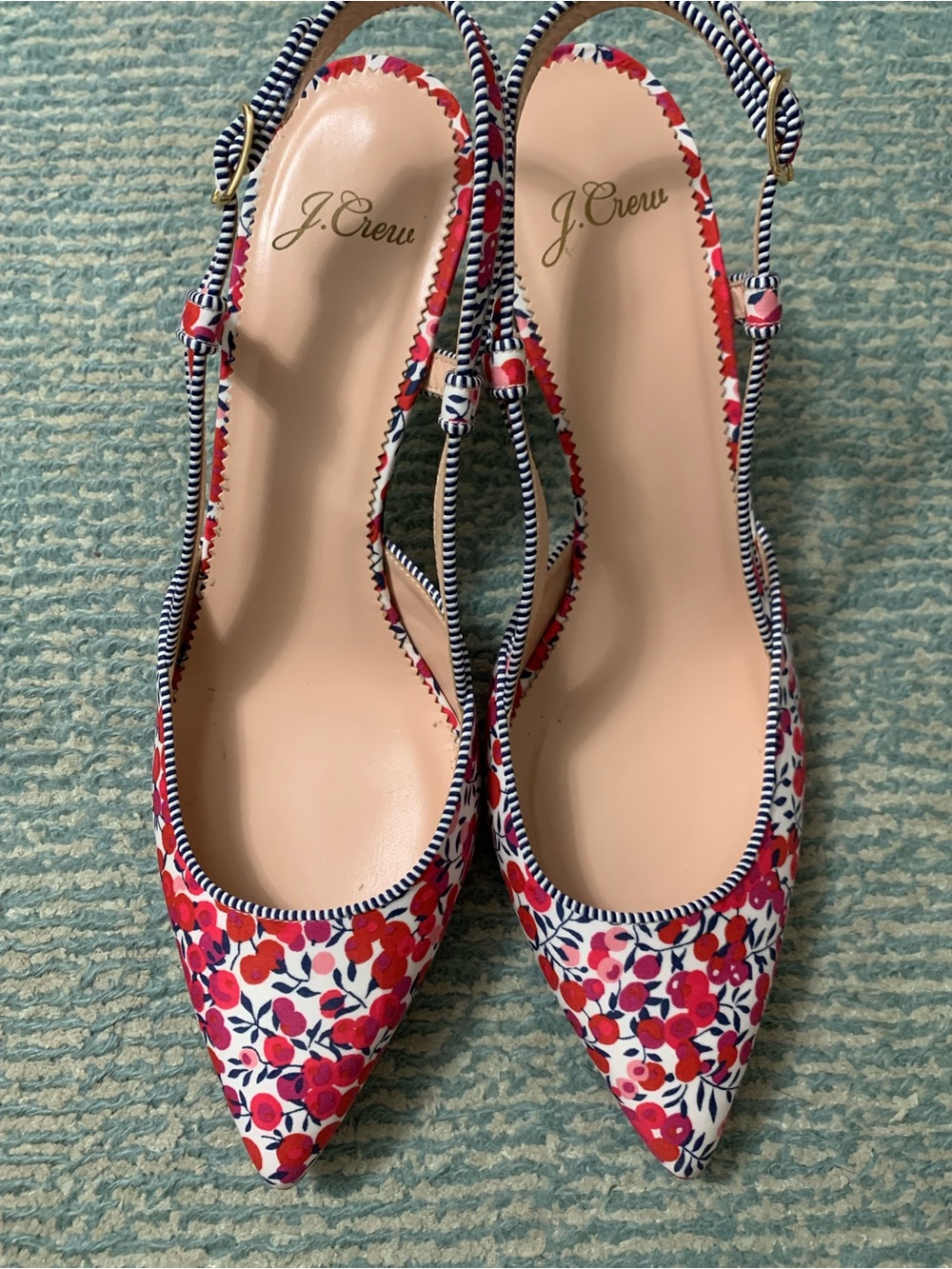 NEW J. Crew Liberty Print Red Floral Pointed Colette Slingback Pumps Size 9